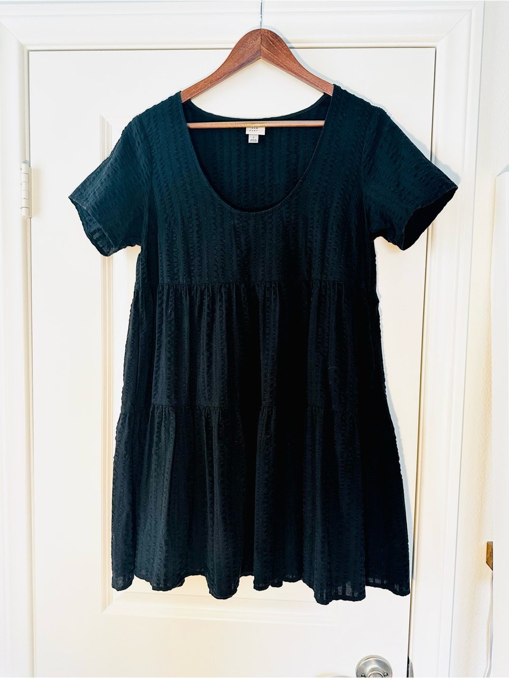 A New Day Black Textured Tiered Babydoll Mini Dress Fall Small
